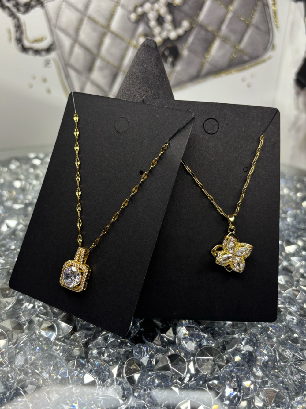 Gold-Tone Cubic Zirconia Pendant Necklaces (2)